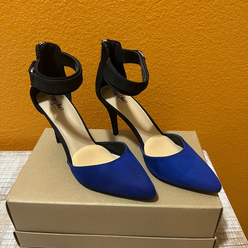 Blue suede shoes heels